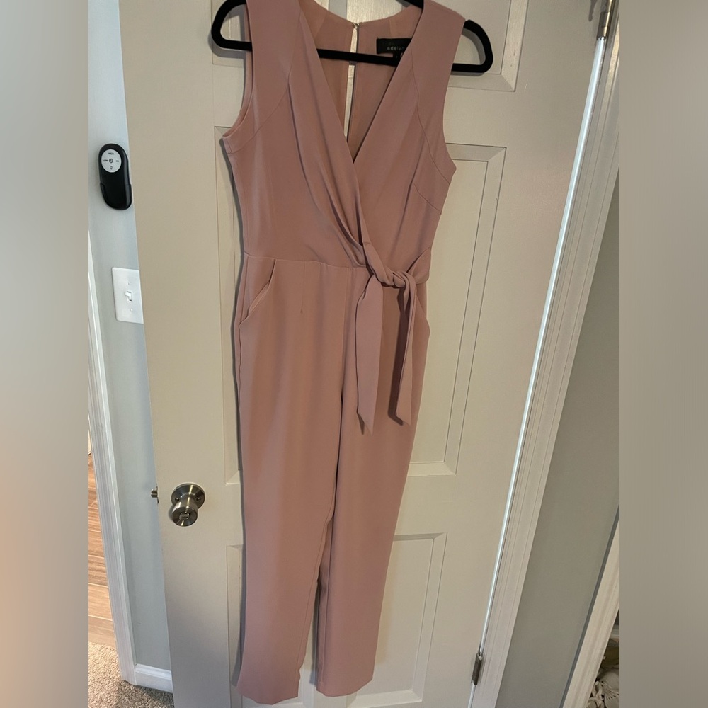 Blush pantsuit with tie